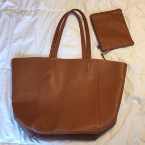 H&M Tote Bag Large with Clutch Faux Leather Tan